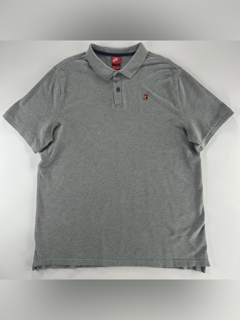 Nike Court Heritage Tennis Polo Shirt Gray 2XL 100% Cotton Golf Logo Patch Y2K